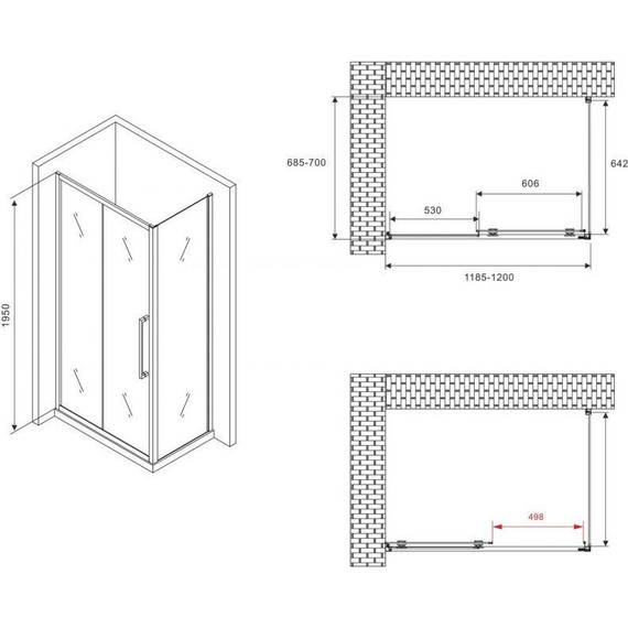 Душевое ограждение Abber Schwarzer Diamant 120x70 см AG30120BMH-S70BM, чёрный/матовое - фото 5