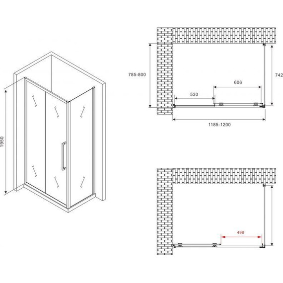 Душевое ограждение Abber Schwarzer Diamant 120x80 см AG30120BMH-S80BM, чёрный/матовое - фото 5