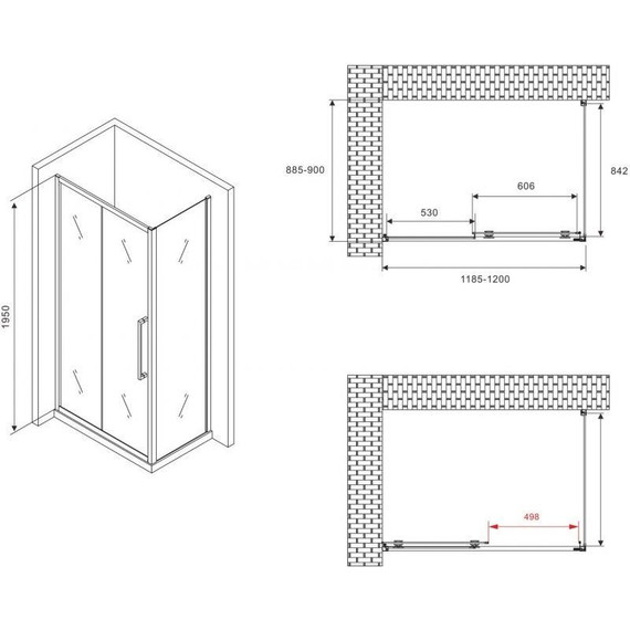 Душевое ограждение Abber Schwarzer Diamant 120x90 см AG30120BMH-S90BM, чёрный/матовое - фото 5