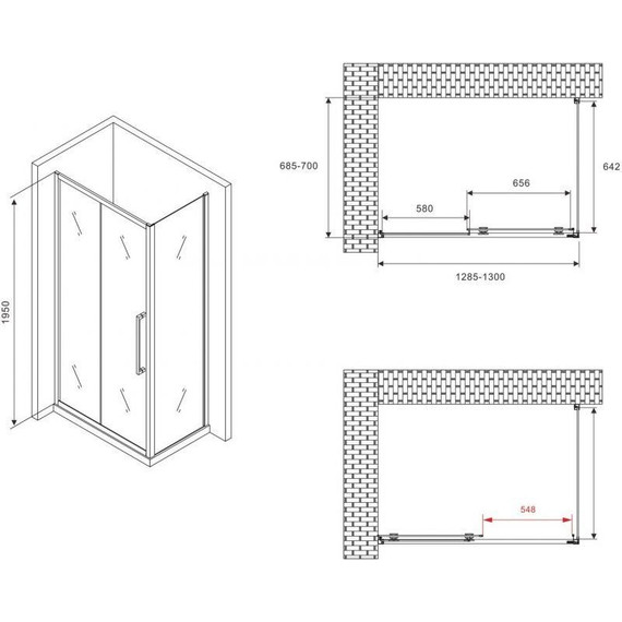 Душевое ограждение Abber Schwarzer Diamant 130x70 см AG30130BMH-S70BM, чёрный/матовое - фото 5