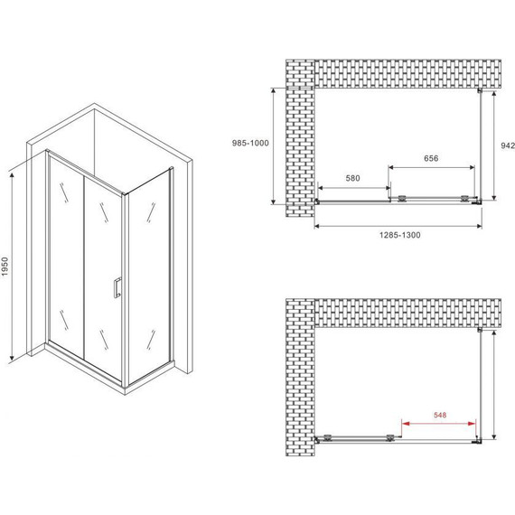 Душевое ограждение Abber Schwarzer Diamant 130x100 см AG30130BMH-S100BM, чёрный/матовое - фото 5