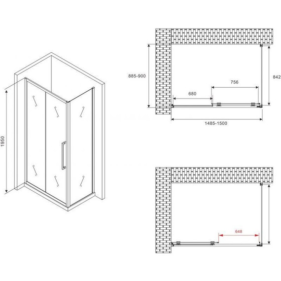 Душевое ограждение Abber Schwarzer Diamant 150x90 см AG30150BMH-S90BM, чёрный/матовое - фото 5