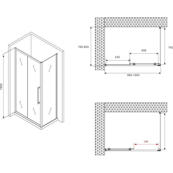 Душевое ограждение Abber Schwarzer Diamant 100x80 см AG30100BMH-S80BM, чёрный/матовый - фото 5