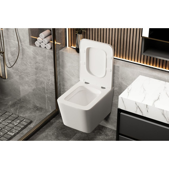 Унитаз подвесной безободковый Abber Rechteck AC1201MW с тонкой крышкой микролифт, белый матовый - фото, картинка 4 Унитаз подвесной безободковый Abber Rechteck AC1201MW с тонкой крышкой микролифт, белый матовый - фото 4