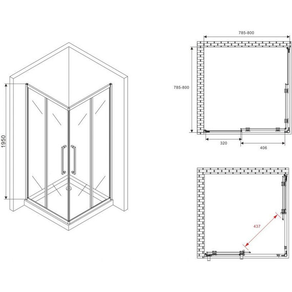 Душевое ограждение Abber Schwarzer Diamant 80x80 см AG02080BMH, чёрный/матовый - фото 5