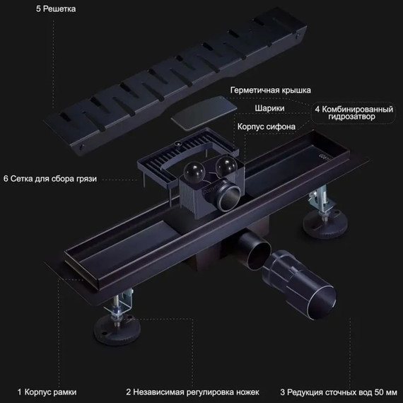 Трап TIM 80 см BAD468002BK, чёрный матовый (под плитку) - фото 6