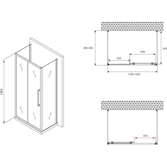 Душевое ограждение Abber Schwarzer Diamant 120x90 см AG30120BMH-S90BM-S90BM, чёрный/матовое - фото 5