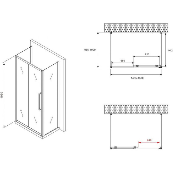 Душевое ограждение Abber Schwarzer Diamant 150x100 см AG30150BMH-S100BM-S100BM, чёрный/матовое - фото 5