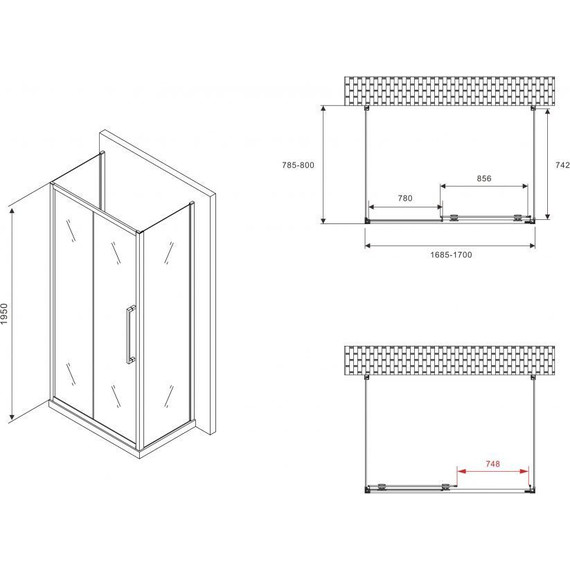 Душевое ограждение Abber Schwarzer Diamant 170x80 см AG30170BMH-S80BM-S80BM, чёрный/матовое - фото 5