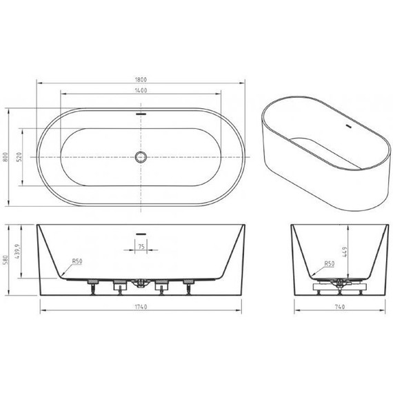 Ванна отдельностоящая BelBagno 180x80 см BB705-1800-800, Размер - мм: 1800х800 - фото 8
