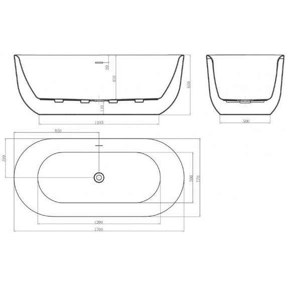 Ванна отдельностоящая BelBagno 170x77 см BB706-1700-770, Размер - мм: 1700х750 - фото 8