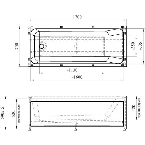Ванна акриловая Радомир Дижон 170x70 см (в комплекте каркас), Размер - мм: 1700х700 - фото, картинка 7 Ванна акриловая Радомир Дижон 170x70 см (в комплекте каркас), Размер - мм: 1700х700 - фото 7