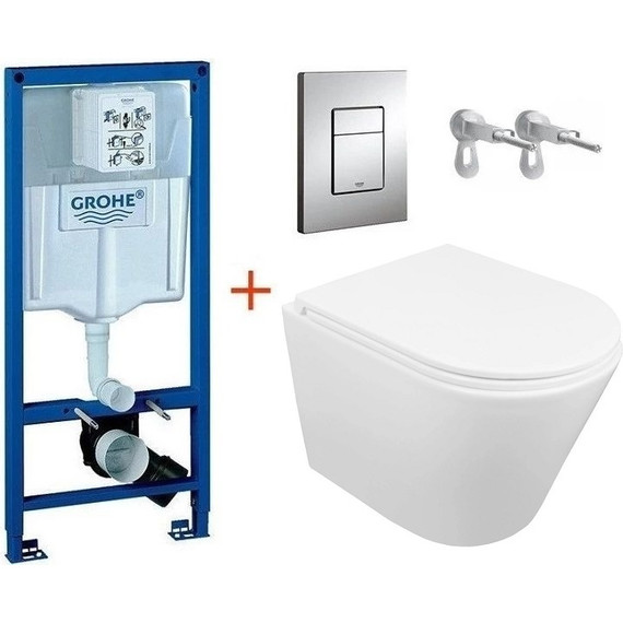 Инсталляция с подвесным унитазом комплект: Grohe Rapid SL 38772001 с подвесным безободковым унитазом Azario Teramo AZ-0053-UQ3 сиденье микролифт, крепление, кнопка смыва хром - фото 2