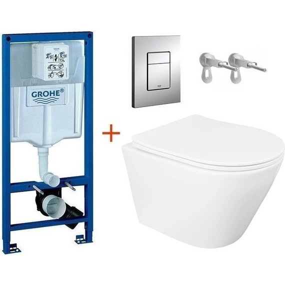 Инсталляция с подвесным унитазом комплект: Grohe Rapid SL 38772001 с подвесным безободковым унитазом Loranto Krosa 87266 сиденье микролифт, крепление, кнопка смыва хром (Система смыва торнадо) - фото 3