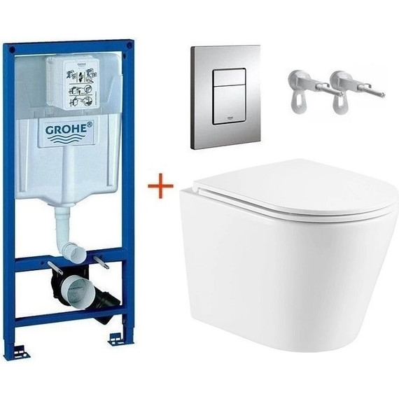 Инсталляция с подвесным унитазом комплект: Grohe Rapid SL 38772001 с подвесным безободковым унитазом Azario Teramo AZ-0053-UQ сиденье микролифт, крепление, кнопка смыва хром (Система смыва торнадо) - фото, картинка 3 Инсталляция с подвесным унитазом комплект: Grohe Rapid SL 38772001 с подвесным безободковым унитазом Azario Teramo AZ-0053-UQ сиденье микролифт, крепление, кнопка смыва хром (Система смыва торнадо) - фото 3