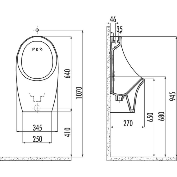 Писсуар подвесной Creavit TP611 (из стены подводка) - фото 3
