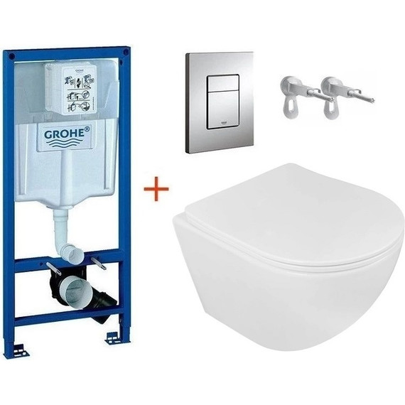 Инсталляция с подвесным унитазом комплект: Grohe Rapid SL 38772001 с подвесным безободковым унитазом Loranto Ester 87265 сиденье микролифт, крепление, кнопка смыва хром (Система смыва торнадо), Цвет производителя: белый - фото, картинка 3 Инсталляция с подвесным унитазом комплект: Grohe Rapid SL 38772001 с подвесным безободковым унитазом Loranto Ester 87265 сиденье микролифт, крепление, кнопка смыва хром (Система смыва торнадо), Цвет производителя: белый - фото 3