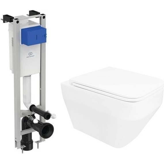 Инсталляция с подвесным унитазом комплект: Ideal Standard Prosys Eco Frame M E233267 с подвесным безободковым унитазом Azario Moneo AZ-0062 сиденье микролифт, крепление - фото 
