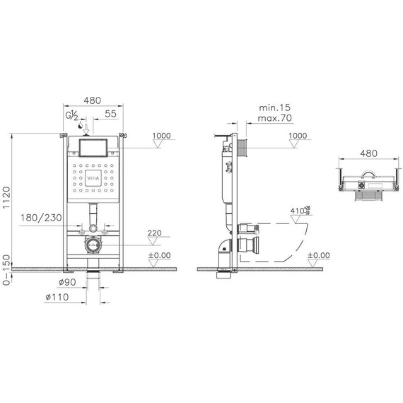 Инсталляция для унитаза Vitra V-Fix Core 800-1875 (кнопка смыва хром) - фото 3