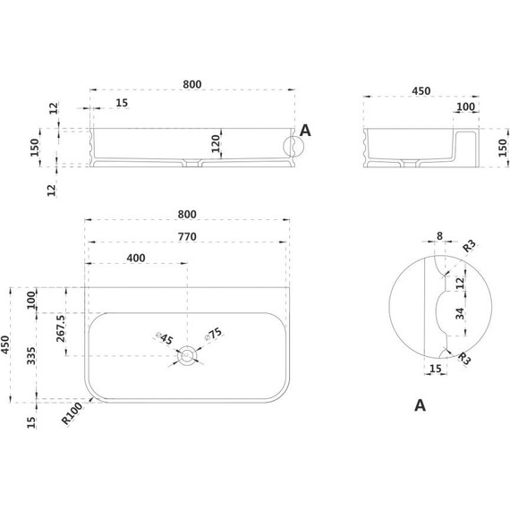 Раковина подвесная Abber Stein 80 см AS2651-0.8, белый матовый - фото 4