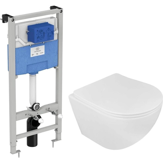 Инсталляция с подвесным унитазом комплект: Ideal Standard Prosys Frame 120 M R020467 с подвесным безободковым унитазом Loranto Ester 87265 сиденье микролифт, крепление (Система смыва торнадо) - фото 2