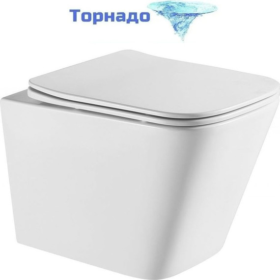Унитаз подвесной безободковый Azario Teramo AZ-0052-UQ с крышкой микролифт (Система смыва торнадо) - фото 