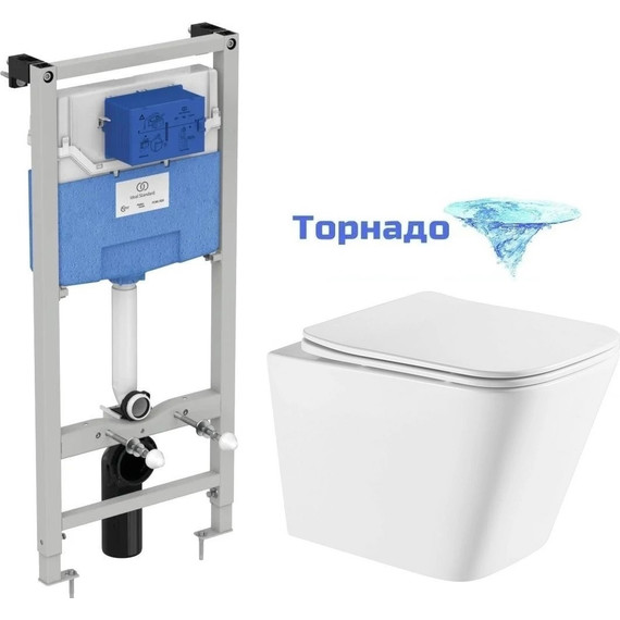 Инсталляция с подвесным унитазом комплект: Ideal Standard Prosys Frame 120 M R020467 с подвесным безободковым унитазом Azario Teramo AZ-0052-UQ сиденье микролифт, крепление (Система смыва торнадо) - фото 