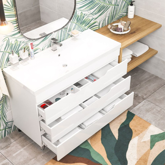 Тумба напольная с раковиной Mirsant Soho quadro 120 см (раковина Deep 120) белый - фото 7