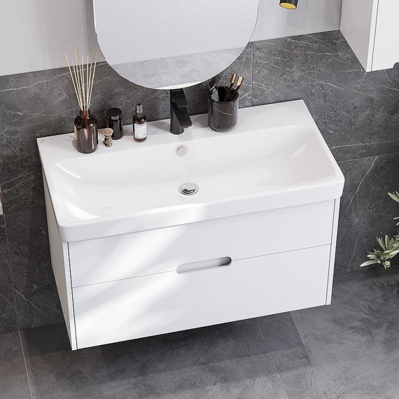 Тумба подвесная с раковиной Акватон Оливия 90 см 1A254401OL010, белый матовый - фото 6