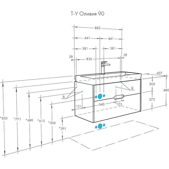 Тумба подвесная с раковиной Акватон Оливия 90 см 1A254401OL010, белый матовый - фото 10