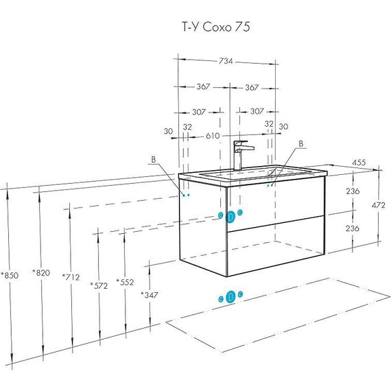 Тумба подвесная с раковиной Акватон Сохо 75 см 1A258101AJ010, белый глянцевый - фото 10