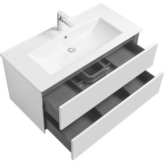 Тумба подвесная с раковиной Акватон Сохо 100 см 1A258201AJ010, белый глянцевый - фото 6