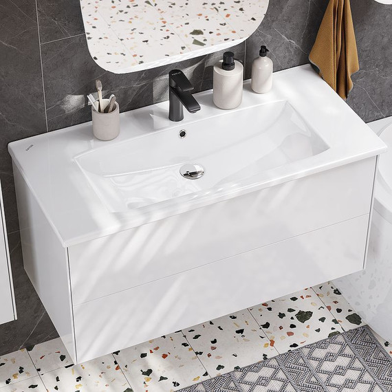 Тумба подвесная с раковиной Акватон Сохо 100 см 1A258201AJ010, белый глянцевый - фото 8