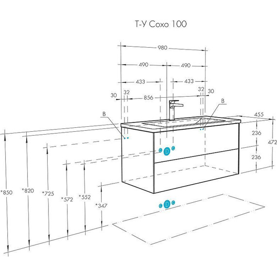 Тумба подвесная с раковиной Акватон Сохо 100 см 1A258201AJ010, белый глянцевый - фото 10