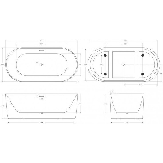 Ванна отдельностоящая BelBagno 170x80 см BB411-1700-800 - фото 13