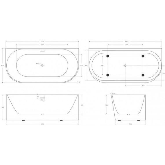 Ванна акриловая BelBagno 170x80 см BB412-1700-800 - фото 12