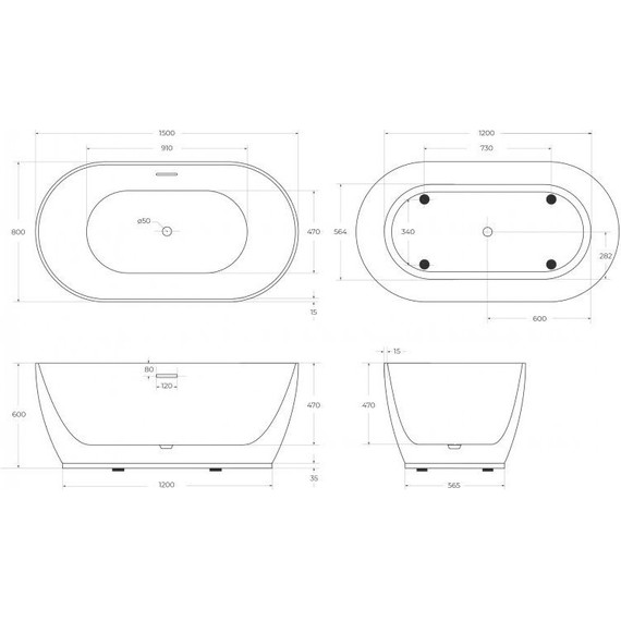 Ванна отдельностоящая BelBagno 150x80 см BB413-1500-800, Размер - мм: 1500х800 - фото 11