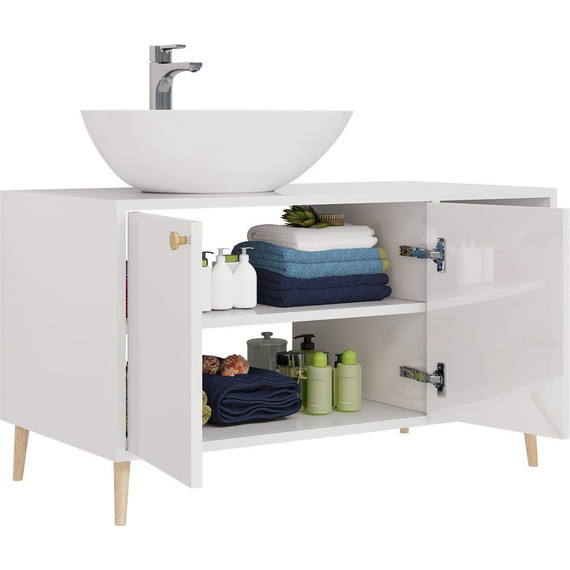 Тумба напольная со столешницей Dreja Luno 100 см 99.2003, белый глянцевый - фото 4