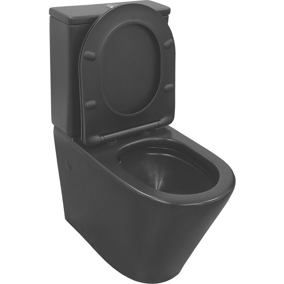 Унитаз-компакт безободковый Azario Black Queen AZ-8380 с тонкой крышкой микролифт, чёрный матовый, Цвет производителя: чёрный матовый - фото, картинка 3 Унитаз-компакт безободковый Azario Black Queen AZ-8380 с тонкой крышкой микролифт, чёрный матовый, Цвет производителя: чёрный матовый - фото 3