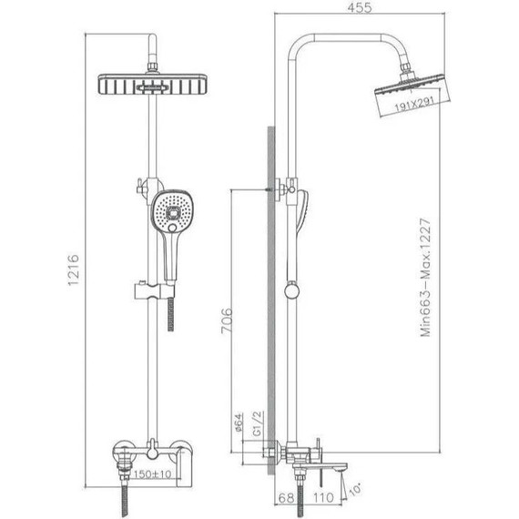 Душевой комплект Haiba: Душевая стойка HB23505 + смеситель для раковины HB13505, цвет хром - фото 7