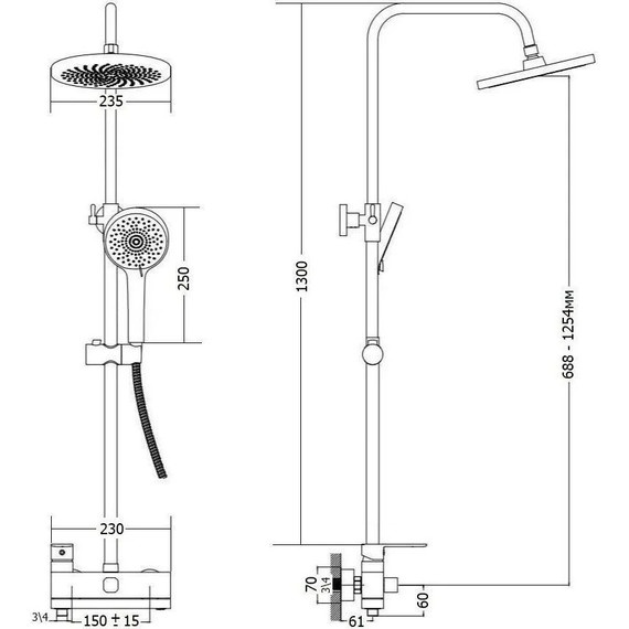 Душевой комплект Haiba: Душевая стойка HB24590-7 + смеситель для раковины HB12590-7, цвет чёрный матовый - фото 13