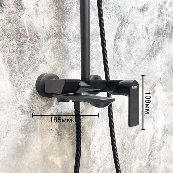 Душевой комплект Haiba: Душевая стойка HB24639-7 + смеситель для раковины HB10639-7, цвет чёрный матовый - фото, картинка 4 Душевой комплект Haiba: Душевая стойка HB24639-7 + смеситель для раковины HB10639-7, цвет чёрный матовый - фото 4