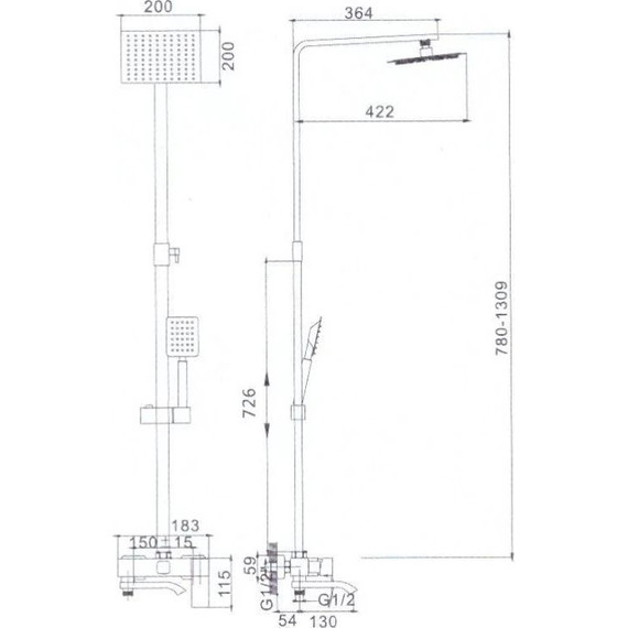Душевой комплект Haiba: Душевая стойка HB24815 + смеситель для раковины HB10815, цвет сталь - фото 8
