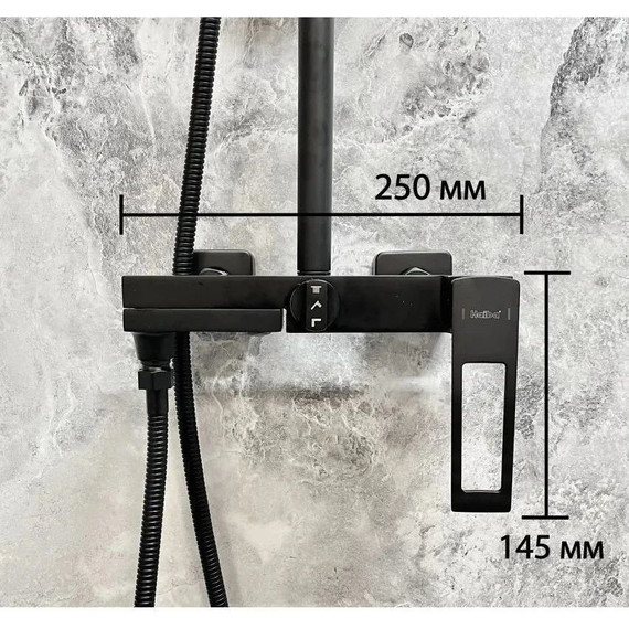 Душевой комплект Haiba: Душевая стойка HB24817-7 + смеситель для раковины HB10817-7, цвет чёрный матовый - фото, картинка 4 Душевой комплект Haiba: Душевая стойка HB24817-7 + смеситель для раковины HB10817-7, цвет чёрный матовый - фото 4