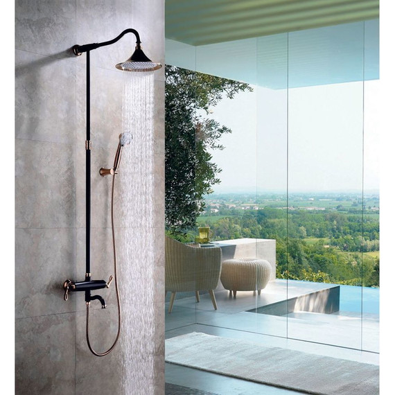 Душевой комплект Lemark: Душевая стойка Prime LM6162BRG + cмеситель для раковины Prime LM6106BRG, чёрный/розовое золото - фото 7