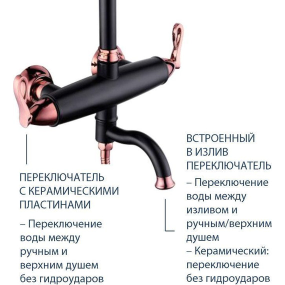 Душевой комплект Lemark: Душевая стойка Prime LM6162BRG + cмеситель для раковины Prime LM6106BRG, чёрный/розовое золото - фото 8