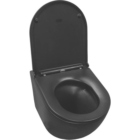 Унитаз подвесной безободковый Azario Grado AZ-0046-UQ1-MB с тонкой крышкой микролифт, чёрный матовый (Система смыва торнадо), Цвет производителя: чёрный матовый - фото 3