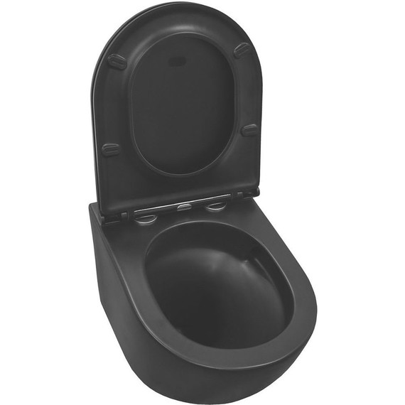 Унитаз подвесной безободковый Azario Grado AZ-0046-UQ1-MB с тонкой крышкой микролифт, чёрный матовый (Система смыва торнадо), Цвет производителя: чёрный матовый - фото 4