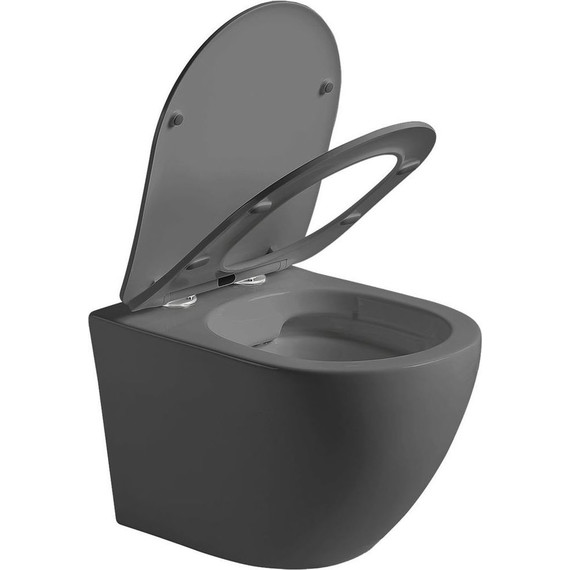 Унитаз подвесной безободковый Vincea Globo VT1-14SMA с тонкой крышкой микролифт, антрацит матовый - фото 2