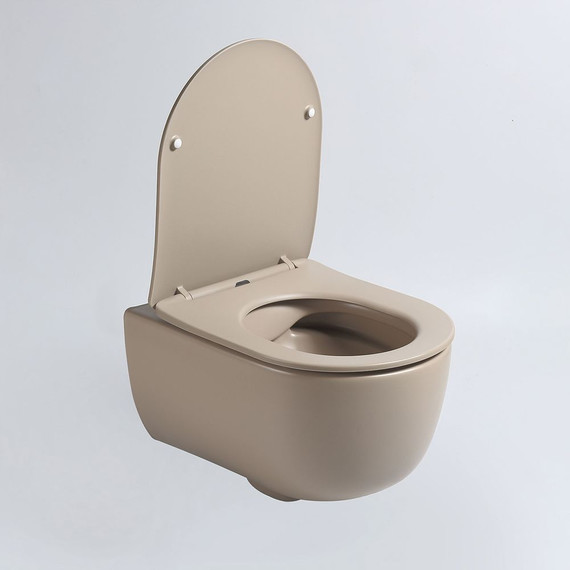 Унитаз подвесной безободковый Vincea Evo VT1-34SMC с тонкой крышкой микролифт, капучино матовый, Цвет производителя: бежевый - фото 3